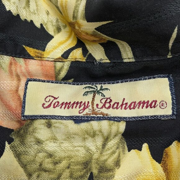 Tommy Bahama Shirt Men Large Black Gold Peach Pineapple Orchid Aloha Tropical - Picture 3 of 9